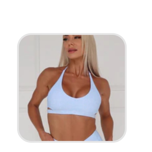 Rare collective speckled blue size medium halter sports bra and shorts set - Picture 2 of 7